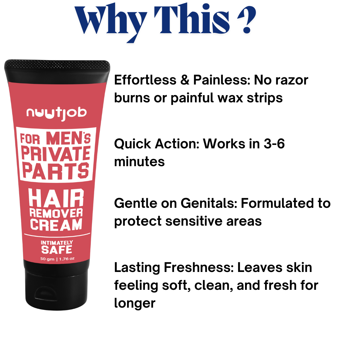 Nuutjob Intimate Hair Removal Cream for Men – Painless Hair Removal for Groin, Butt, and Shaft | Gentle & Fast-Acting Cream for Sensitive Skin - 50 gm